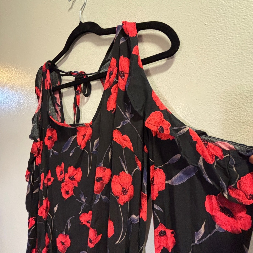 Liberty Love Navy and Red Floral Mini Dress w Cutouts
